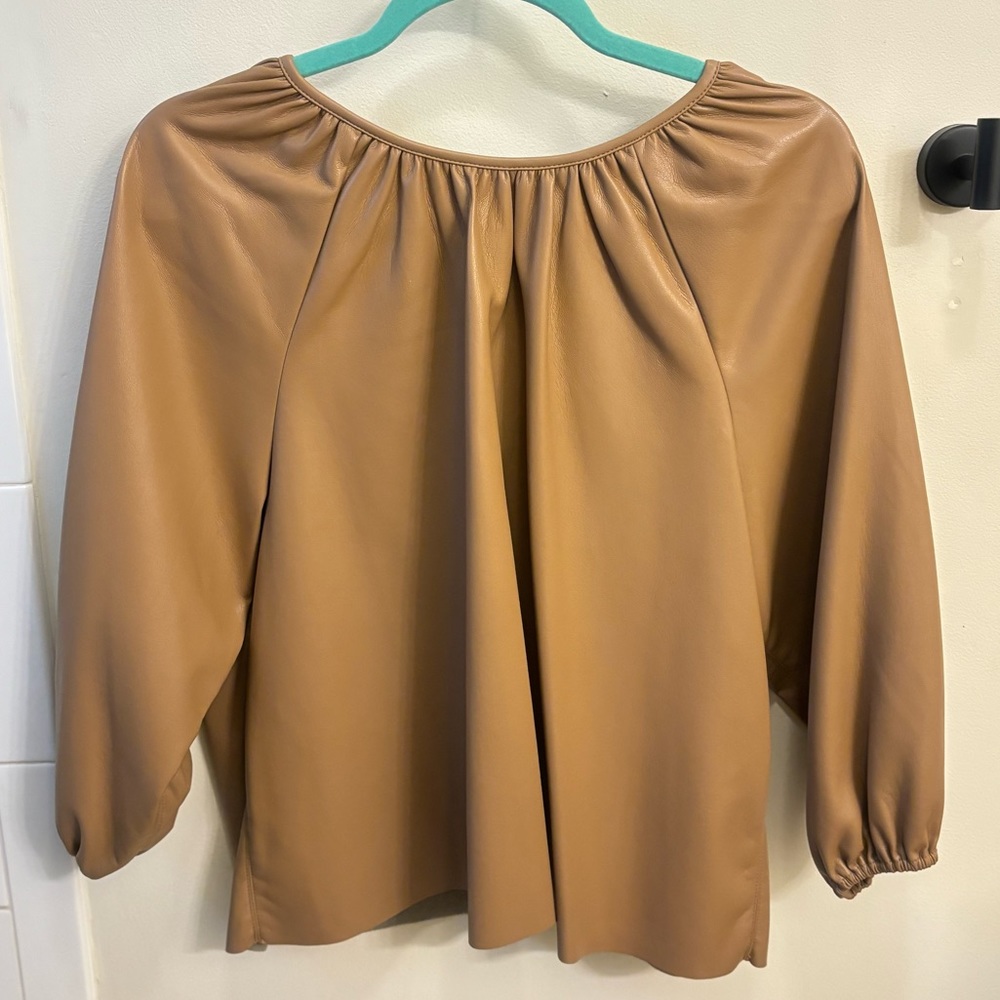 WILFRED ARITZIA faux leather shirt blouse top tan size xxs